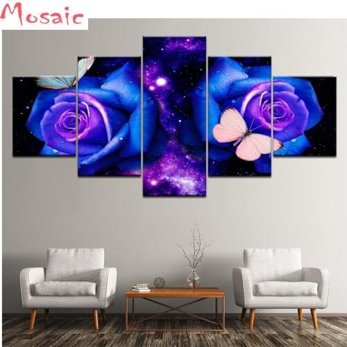 Full Square round drill Diamond Painting customized photo"blue rose" Embroidery Cross Stitch mosaic Rhinestones painting 5 Piece