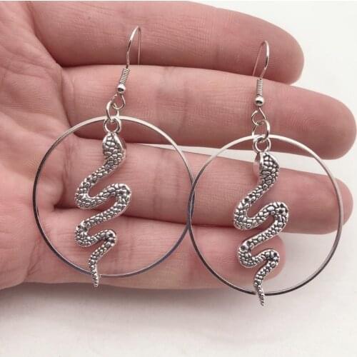 Silver plated-Snake - Hoop Earrings - Serpent - Goth - Gift - Gothic - Hoops - Silver - Witchy - Goddess - Dark - Statement