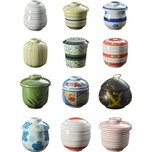 Tableware Japanese ceramic covered bowl cup egg miso soup stewed steamed egg cup birds nest cup with cover bottom support set