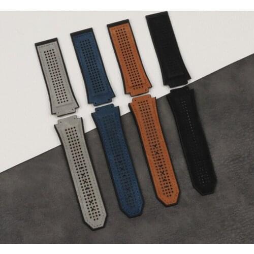 29x19mm Folding buckle Rubber watchband men watch band accessories real leather belt For HUBLOT strap for king power series