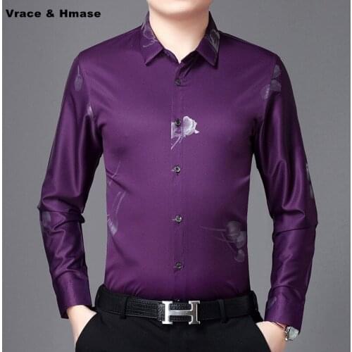 British style business casual boutique simple printing long sleeve shirt Autumn 2018 New soft comfortable quality men shirtM-3XL