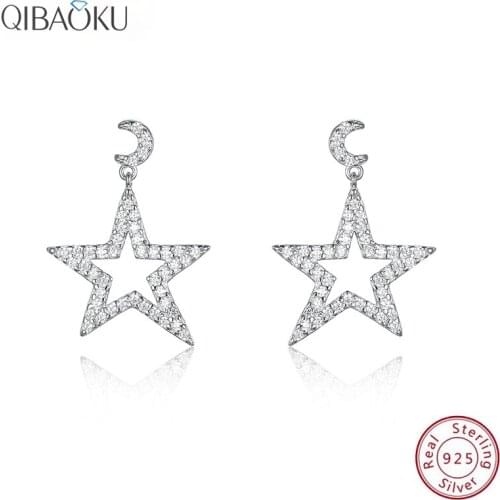 Silver 925 Drop Earrings Fashion Hanging Shiny Zircon Earrings Moon Star Earrings for Women Korean Original Design Jewelry