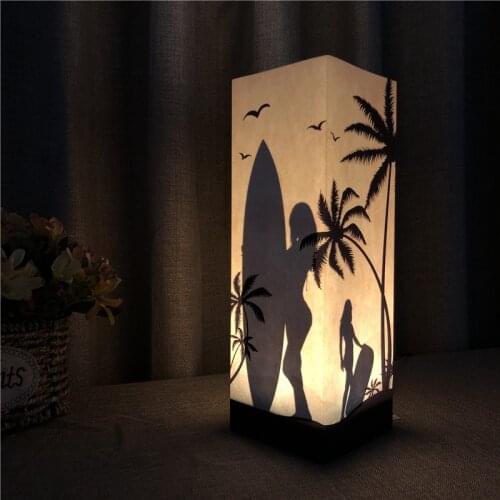 Sharelife New Creative Warm White Surf Paper Shadow USB Night Light for Home Room Atmosphere Lamp Childrens Birthday Gift 1082