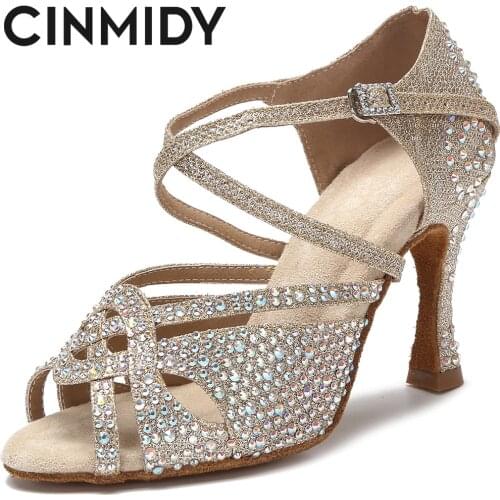 CINMIDY Soft Sole Women Latin Dance Shoes Tango Salsa Ballroom Dance Training Shoes Ladys Girls Sandals Golden Wedding Heels