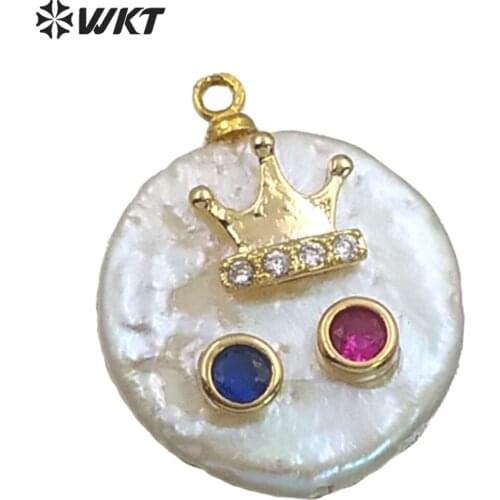 WT-MP135 WKT Circular Pearl &Pave Cubic Zirconia Pendant Pearl With CZ Charm Pendant Women Fashion Necklace Pendant Jewelry