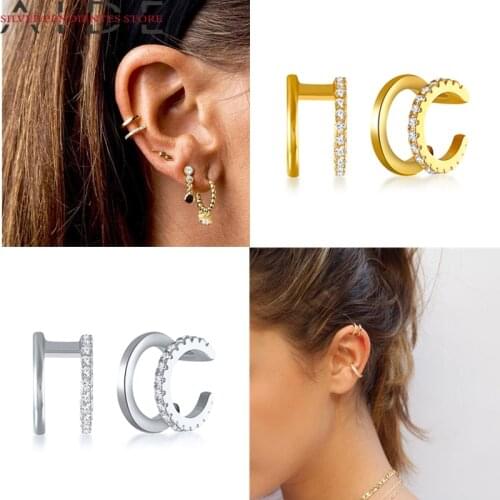 AIDE 925 Sterling Silver Earrings Ear Cuff Hollow U-shaped Clip On Earrings Women No Piercing Fake Cartilage Fine Jewelry