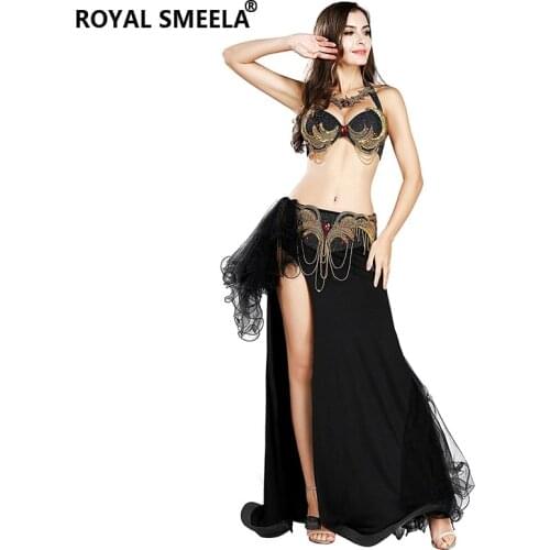 Performance Belly Dance Costume Set Women Dancer Outfit Sequined bra belt mesh skirt samba costume carnival stage dancing dress