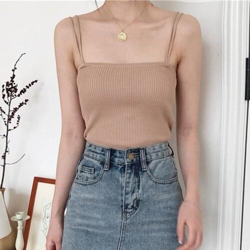 Sexy Knitted Top Tank Women Sexy Sleeveless Vest T-Shirt Ladies Slim Strap Short Tops Camisole Sleeveless Basic Tanks
