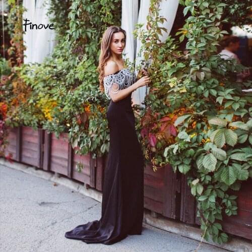 Finove Navy Blue Mermaid Evening Dresses 2020 New Arrivals Beading Boat Neck Long Formal Occasion Party Dresses robe de soiree