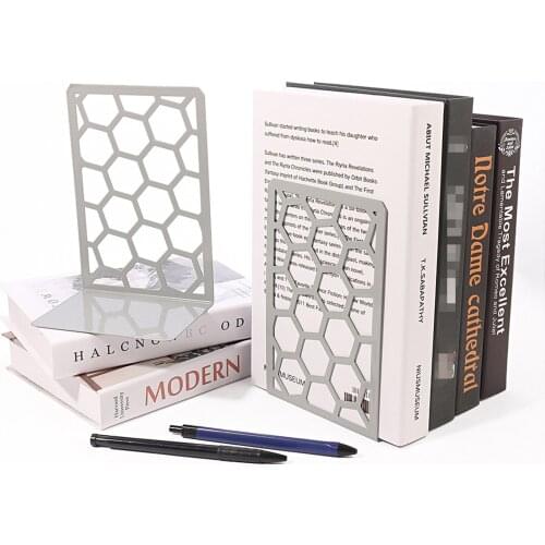 2Pcs Home Decorative Bookends Honeycomb Shaped Hollow-Out Book Stand, Gift for Bookworms Children Students