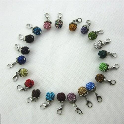 20pcs/lot Mix Rhinestone Color Crystal Dangle Charms Lobster Clasp Charms Diy Jewelry Accessory for Bracelets Hanging Charms