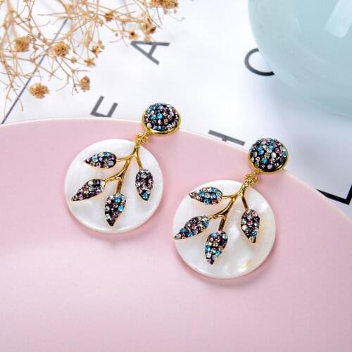 2021 Korea Fashion Shell Drop Earrings Ladies Round Leaf Shape Rhinestone Earrings Women Wedding Party Accessories