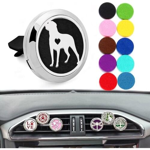 30mm Stainless Steel Jewelry Auto Diffuser Vent Clip Car Air Freshener Dog Essential Oil Aromatherapy Perfume Locket With Pads