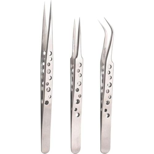 9 Hole Stainless Steel Metal Tweezers Sharp Cuspidal ST - 12 14 15 Tweezers Tongs Forceps Pincers Nipper Repair Tools Wholesale