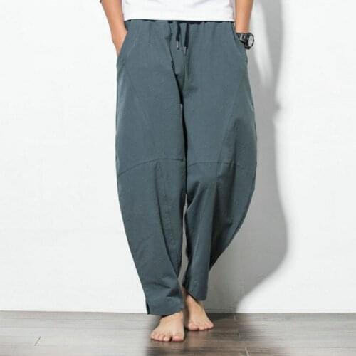 Men Harem Pants Solid Color Loose Skin-friendly Men Straight-Legs Linen Long Pants New Fashion Streetwear Casual Trousers
