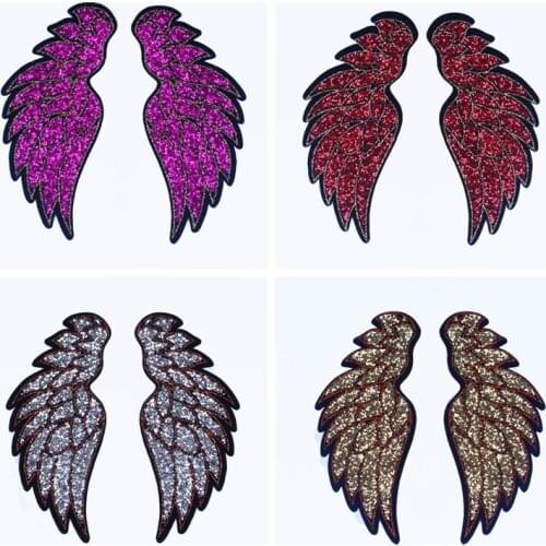 Prajna Colourful Angel Wings Patch Applique Sewing Iron On Sequin Patches For Clothes Sticker Jeans Fabric Patch Sewing Supplies