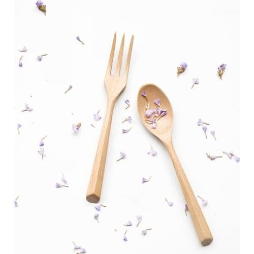 Wood Spoon Fork Dessert Fruit Forks Children Eco-Friendly Soup Pasta Spoons Cutlery Tableware Brand High Quality Kids Food Use