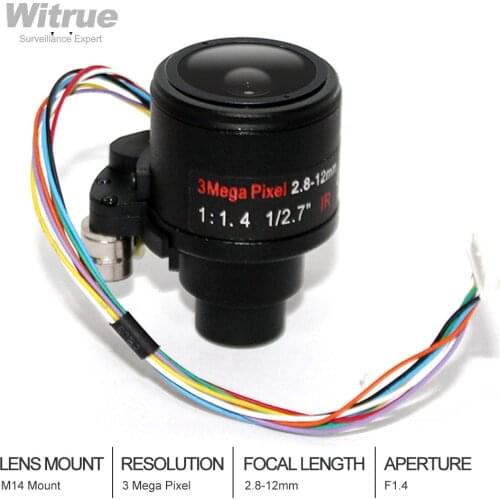 Motor Varifocal CCTV Lens 3Megapixel 2.8-12mm D14 Mount With Motorized Zoom and Focus For 1080P/3MP AHD/IP Camera