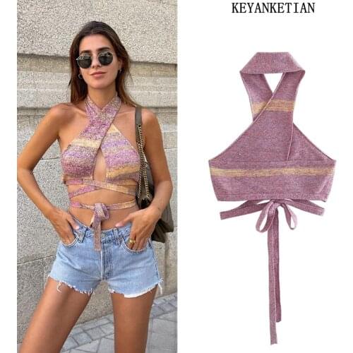 KEYANKETIAN Womens Sleeveless Overlapping Cross Knit Camisole Y2k Vacation Style Vest Tube Top Top Fashion Ladies Top