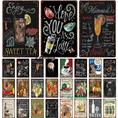 Classic Cafe Mocha Metal Tin Signs Drink Tea Coffee Vintage Poster Wall Art Plate Iron Painting for Bar Home Kitchen Decoration