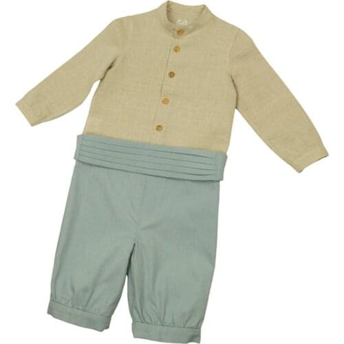 Set baby linen shirt and pants with pebbles Fajin-handmade (from 12 to 24 months)