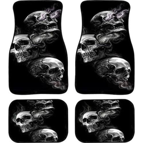 Aimaao Skull Floor Mats for Car 4 PCS Soft and Easy to Put on The Seats Black For Housse Voiture Peugeot Partner Nissan VW