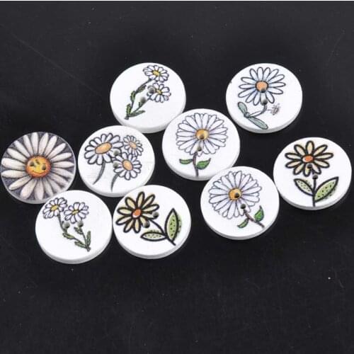 50pcs Mixed Daisy Round Wooden Craft Buttons Costura Acessorios 2 Holes Handmade Scrapbooking Crafts Accessories 20mm MT0871