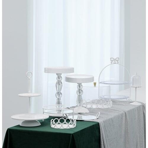 White Metal Cake Stands Sets for Wedding Romantic Tableware Crystal Cupcake Pastries Plates Home Bakeware Party Supplies