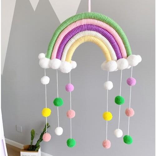 Hand-woven Cloud Rainbow Wall Decor For Nursery Kids Room Wall Hanging Decorations Colorful Childrens Room Decoration Pendant