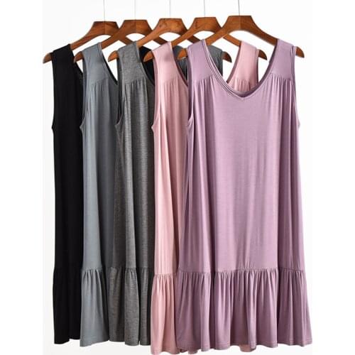 Fdfklak Summer Modal Night Dress Women Sleeveless Sleepwear Nightgowns Nightwear Nightdress Pink/Black Nightgown Sleepshirt