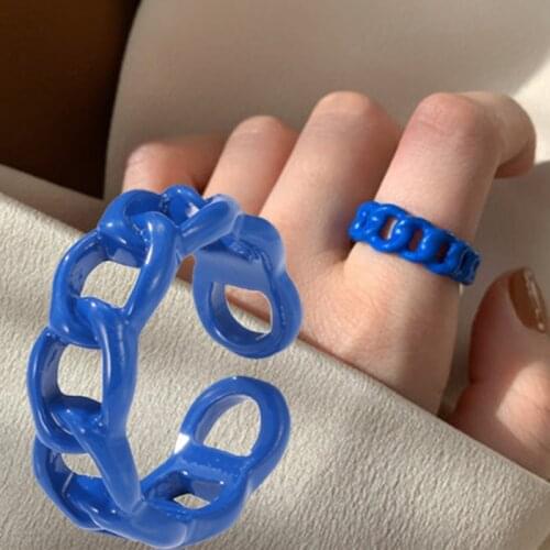 New Fashion Colorful Geometric Twist Chain Open Rings Set for Women Girls Candy Color Hand-painted Knuckle Rings Jewelry