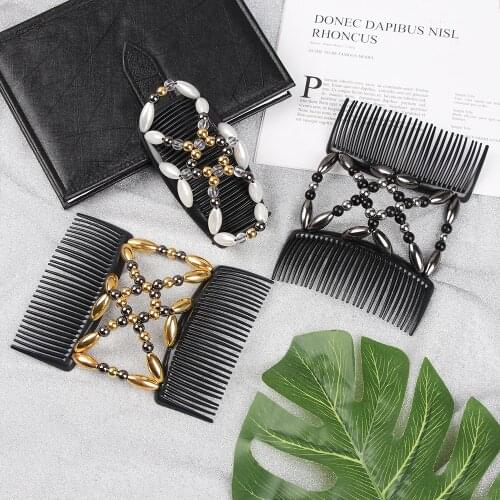 New Arrival Beaded Magic Hair Comb Elastic Double Comb Hairpin Handmade Stretch Hair Clip DIY Plastic Styling Tool For Women