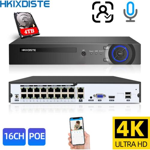 HKIXDISTE 16CH 4K POE NVR Recorder For CCTV Kit VGA Security System NVR For 1080P/3MP/5MP/8MP/4K POE IP Camera Onvif NVR H.265