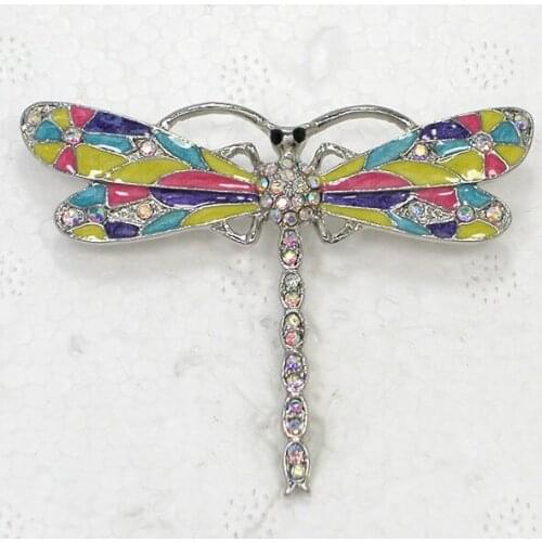 Dragonfly Brooch Clear AB Rhinestone Enamel Pin brooches C369 FE