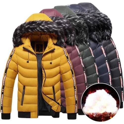 Warm Coat With Earphone Jack Men Winter Hooded Fur Collar Parka Fashion Warm Thicken Windproof Hat Coat Casual Hoodied Outwear