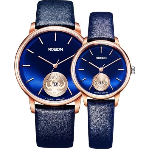 6 mm Ultra-thin Watch Luxury Brand ROSDN Couples Watches Japan Quartz Movement Women‘s Watches Waterproof Leather Clock R3601W