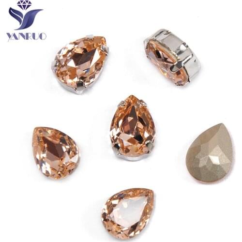 YANRUO 4320 Droplet Light Peach Rhinestones For Decoration Sewing Jewelry Shoes Bags Crystal Needlework Rhinestones