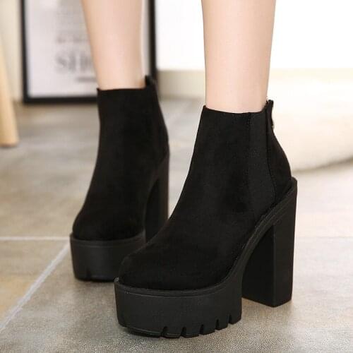 Dropshipping 2021 Women Ankle Boots Gothic Platform Punk Winter Martin Black High Heels Sexy Ladies Shoes Plus Size 41 42 43
