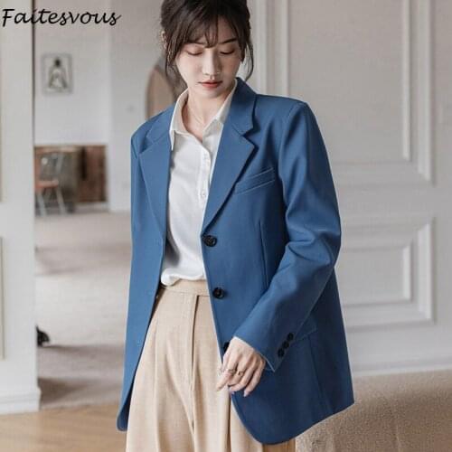 Korean Blazers For Women Elegant Stylish Autumn 2021 New Loose Long Sleeve Jackets Office Ladies Button Up Coats