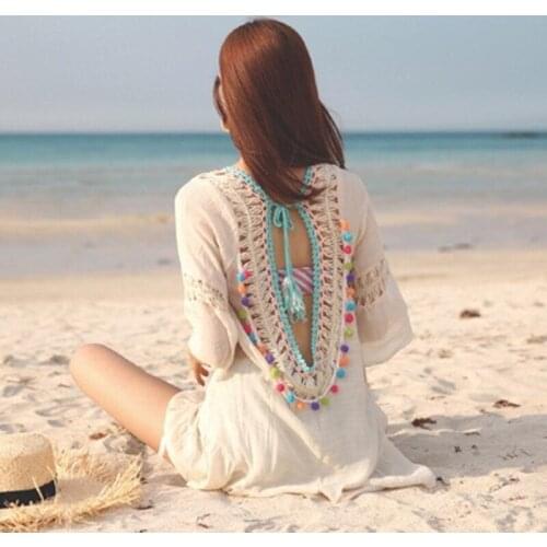 2020 Women Summer Vestido Bohemian Style cotton linen lace patchwork mini dress loose embroidery hollow out half sleeves dress