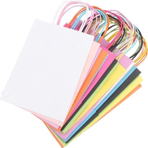 1pcs Birthday Gift Bag Solid Color Paper Party Bags Kraft Bag Handbag Gift Bag With Handles Recyclable