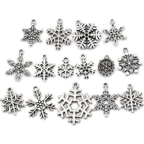 15pcs Tibetan Silver Christmas Snowflake Charms Pendants Beads for Necklace Bracelet Earring Jewellery Making