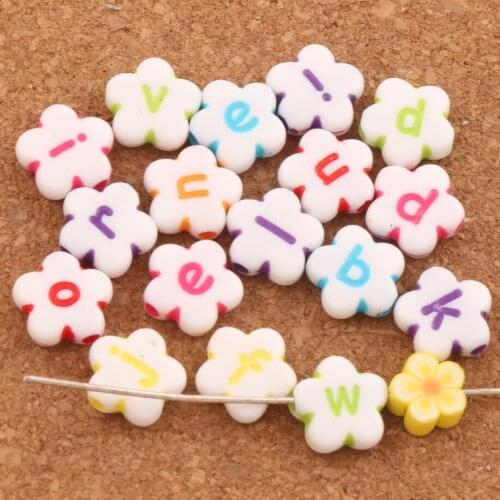 185PCS 11mm White Colorful Acrylic Alphabet Letter Flower Beads L3120 Jewelry Making DIY