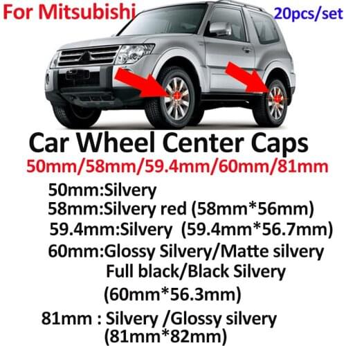 20pcs Car Wheel Center Hub Caps 50mm 58mm 60mm 81mm for Mitsubishi Lancer 10 9 EX Eclipse Galant outlander Car Styling
