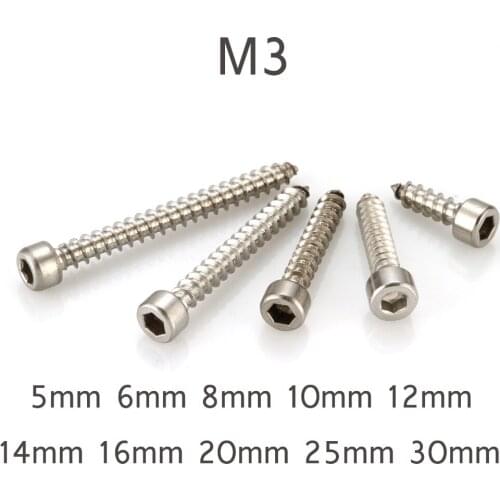 50 pcs M3 Round Head Hex Socket Self-tapping Screw 304 Stainless Steel Self Tapping Screw M3 5/6/8/10/12/14/16/20/25/30 mm