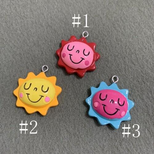 50PCS Resin Yellow Pink Sun Face Pendant DIY Accessories Charms Handmade Necklace Keychains Earrings