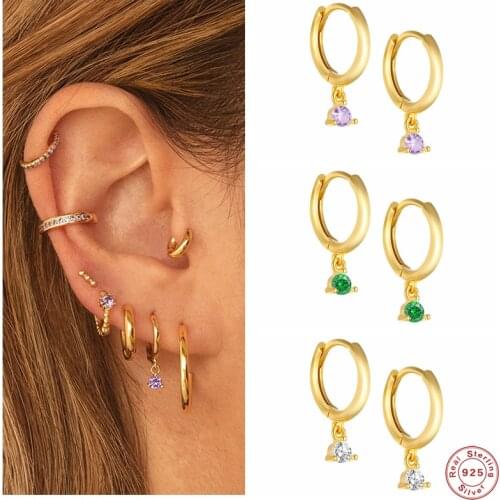 Aide 925 Sterling Silver Purple Zircon Pendant Hoop Earrings For Women Gift Luxury Smooth Circle Earring Hoops Pendiente Jewelry