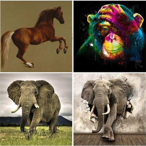 Elephant Horse 5D Diamond Embroidery Painting Full Square Drill Home Decoration Mosaic Full Round Orangutan Animal Cross Stitch