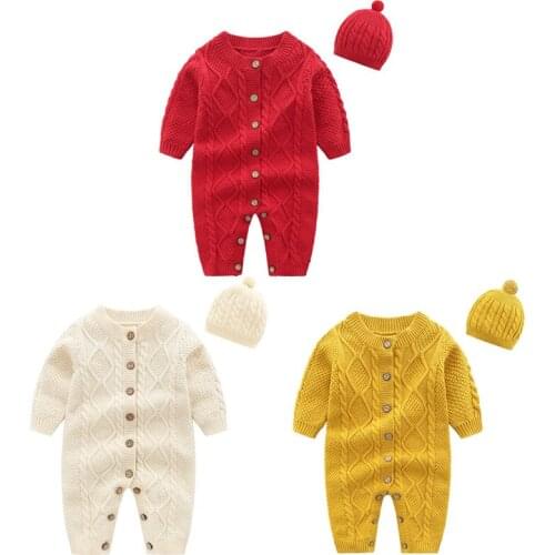 Baby Knit Rompers with Hat for Baby Girls Jumpsuit Autumn Winter Newborn Baby Girls Clothes Costumes Kids Overalls for Infant