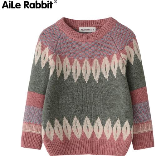AiLe Rabbit 2018 Autumn And Winter Warm Childrens Clothing Long-sleeved Sweater Boys And Girls Fashion New Year Love Tops K1